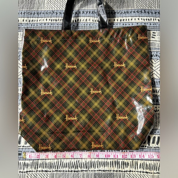Vintage Harrods Plaid Brown Stylish Handheld Tote Bag Old Money Preppy Prep - Picture 12 of 13